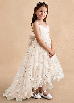 Azazie Celia vestidos de niña de las flores Vestido Alabastro Blanco de Tul de Línea A con Tirantes finos image3