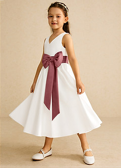 Azazie Darling Flower Girl Dresses Ivory Amethyst A-Line Bow Cotton Dress image3