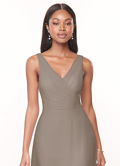 Azazie Nala Bridesmaid Dresses Taupe A-Line Pleated Chiffon Dress image4