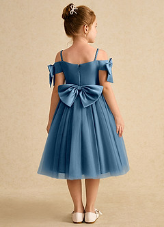 Azazie Amie Flower Girl Dresses Bermuda A-Line Off the Shoulder Matte Satin Dress image2