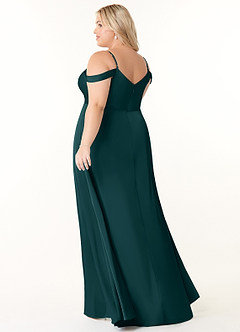 Azazie Ocean Bridesmaid Dresses Pine A-Line V-Neck Pleated Stretch Satin Dress image9
