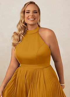 Christian Siriano Bridal for Azazie 1007 Bridesmaid Dresses Butterscotch A-Line Pleated Stretch Satin Dress image14