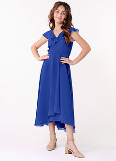 Azazie Posie Junior Royal Blue A-Line Ruched Chiffon Dress image4