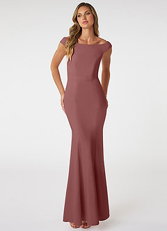 Azazie Nicolina Vestidos de damas de honor Vestido de Rosa Del Desierto de Crepé elástico de Corte Sirena con Escote Cuadrado image1