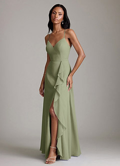 Azazie Naeem Bridesmaid Dresses Pistachio A-Line V-Neck Ruffle Chiffon Dress image5