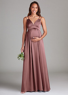 Azazie Emree Maternity Bridesmaid Dresses A-Line Stretch Satin Floor-Length Dress with Pockets image1