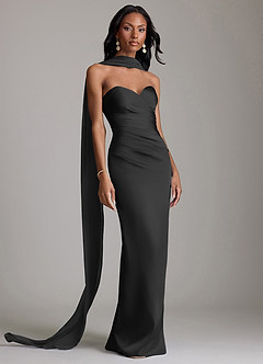 Azazie Sonora Suknie dla druhen Osłona Bez ramiączek Satyna elastyczna Do ziemi Sukienka image9