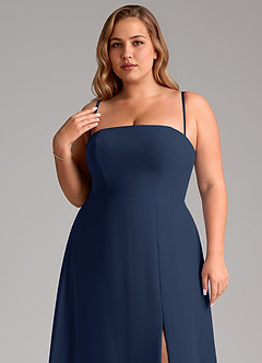 Azazie Wren Vestidos de damas de honor Vestido de Azul Marino Oscuro de Gasa de Corte en A Convertible con Corte Lateral image11
