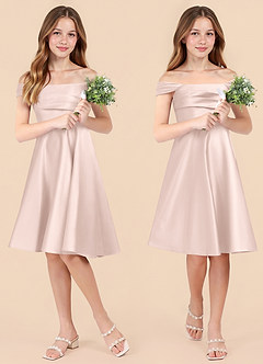 Azazie Amira Junior Blushing Pink A-Line Pleated Stretch Satin Dress image1