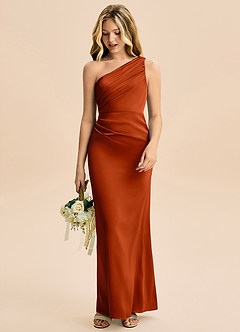 Azazie Akilah Junior Robe Fourreau en Satin extensible Plissée Paprika image3