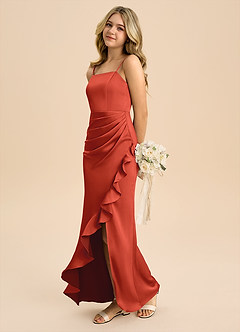 Azazie Buzzy Junior Robe Fourreau en Satin extensible Plissée Rouille image6