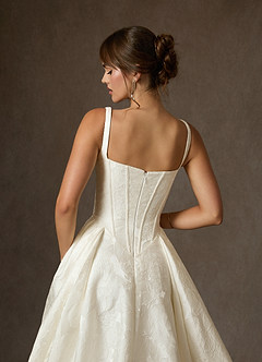 Azazie Delvina Wedding Dresses Antique White Ball-Gown with Pockets Floral Jacquard Dress image6