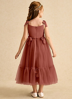 Azazie Jaci Blumenmädchenkleider A-Linie Spaghetti Riemen Chiffon Kleid Rotbraun image5