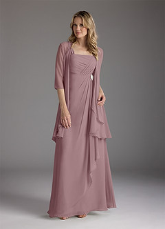 Azazie Weisz Abiti per la Madre della Sposa Abito A-Line in Chiffon Plissettato con Scollo Quadrato Rosa Polverosa image3