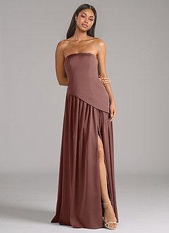 Azazie Adeline Bridesmaid Dresses Espresso A-Line Strapless Stretch Satin Convertible Dress image3
