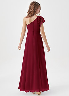 Azazie Arabella Junior Abito A-Line in Chiffon Increspato Borgogna image6