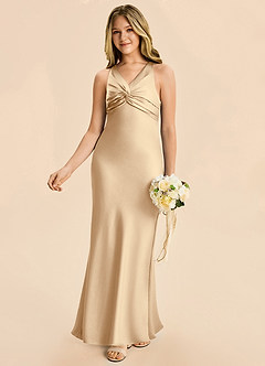 Azazie Hati Junior Champagne Mermaid Stretch Satin Dress image4