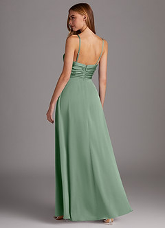Azazie Jenna Bridesmaid Dresses Matcha A-Line Pleated Stretch Satin Dress image4