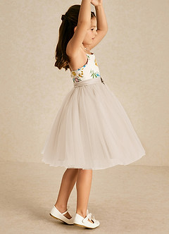 Azazie Jollie Flower Girl Dresses White Alabaster A-Line Spaghetti Strap Tulle Dress image4