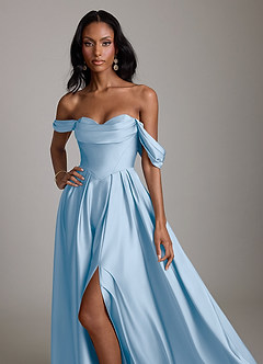 Azazie Loisa Brudtärnklänningar Klä av A-Linje i Stretch Satin Av axeln Puderblå image5