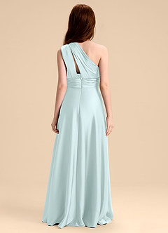 Azazie Charlize Junior Sea Glass A-Line Pleated Stretch Satin Dress image2
