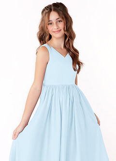 Azazie Hathaway Junior Vestido de Azul Cielo de Satin Mate de Corte En A con Lazo image5