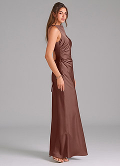 Azazie Evadne Robes de demoiselle d'honneur Robe Trapèze en Satin extensible Plissée Expresso image4
