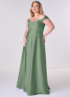 Barbie ♥ Azazie Bridesmaid Dresses Matcha A-Line Off the Shoulder Stretch Satin Convertible Dress image9