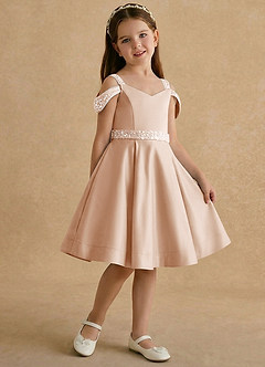 Azazie Judi Blumenmädchenkleider A-Linie Matte Satin Kleid Englisches Rosa image4