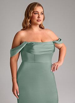 Azazie Saige Vestidos de damas de honor Vestido de Salvia Plateada de Satén Elástico de Corte Recto con Vestidos sin tirantes image14