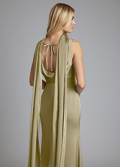 Azazie Tallie Bridesmaid Dresses Moss Green Mermaid Pleated Stretch Satin Dress image3