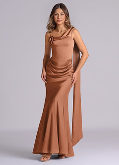 Azazie Inara Bridesmaid Dresses Bronzer Mermaid Pleated Stretch Satin Dress image1