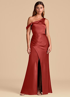 Azazie Madelyn 신부 들러리 드레스 인어 오프 더 숄더 메탈릭 새틴 바닥 길이 드레스 image1