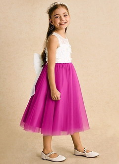 Azazie Lina Flower Girl Dresses Ivory Fuchsia Ball-Gown Lace Dress image6