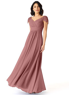 Azazie Adelyn Final Sale Desert Rose A-Line Lace Chiffon Dress image1