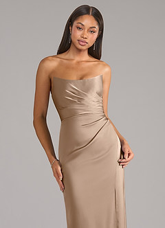 Azazie Marla Bridesmaid Dresses Taupe Sheath Strapless Stretch Satin Convertible Dress image2