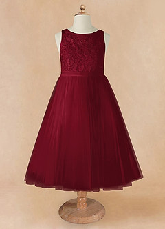 Azazie Calla Flower Girl Dresses Burgundy Ball-Gown Lace Tulle Dress image7