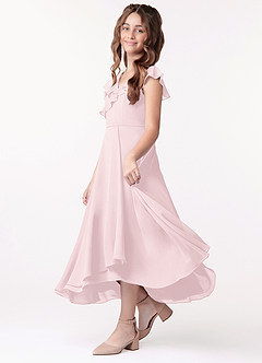Azazie Posie Junior Blushing Pink A-Line Ruched Chiffon Dress image1