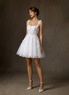 Azazie Sabine Hochzeitskleider A-Linie Rechteckiger Ausschnitt Spitze Kleid Diamantweiß image4