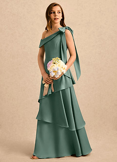 Azazie Shyloh Girls Formal Blumenmädchenkleider A-Linie Schulterfrei Stretch-Satin Kleid Eukalyptus image3