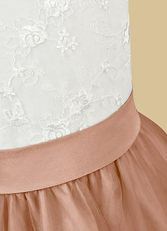 Azazie Vetty Flower Girl Dresses Ivory Champagne Rose A-Line Lace Tulle Dress image11