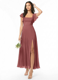 Azazie Bondi Šaty pro družičky A-Line S volánky Šifón Délka po kotníky Šaty image1