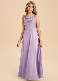 Azazie Gumdrop Junior Vestido de Lila Esmerilada de Satén Elástico de Imperio con Plisado image3