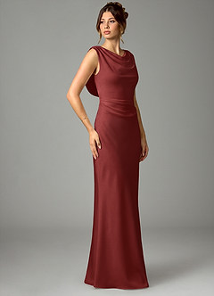 Azazie Kieryn Bridesmaid Dresses Terracotta Mermaid Pleated Stretch Satin Dress image4