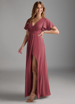Azazie Zaniah Robes de demoiselle d'honneur Robe Trapèze en Mousseline de soie Merlot image5