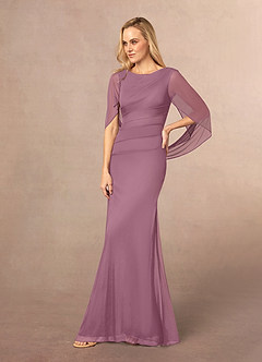 Azazie Belladonna Mother of the Bride Dresses Vintage Mauve Mermaid Scoop Pleated Mesh Dress image3
