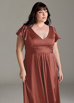 Azazie Omari Bridesmaid Dresses Auburn A-Line Stretch Satin Dress image12