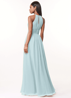 Azazie Bonnie Bridesmaid Dresses Mist A-Line Keyhole Ruched Chiffon Dress image2