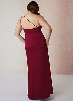 Azazie Mika Bridesmaid Dresses Burgundy Sheath One Shoulder Stretch Satin Dress image9