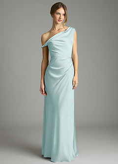 Azazie Emerson Bridesmaid Dresses Mist Mermaid Off the Shoulder Stretch Satin Dress image4